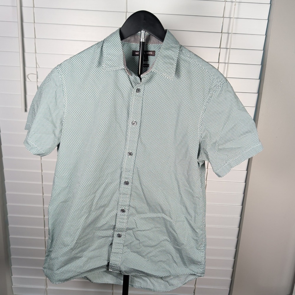 Michael Kors Button Down Shirt Mens M Green Geometric Honeycomb Cotton Excellent